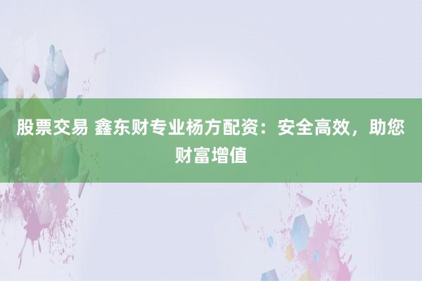 股票交易 鑫东财专业杨方配资：安全高效，助您财富增值