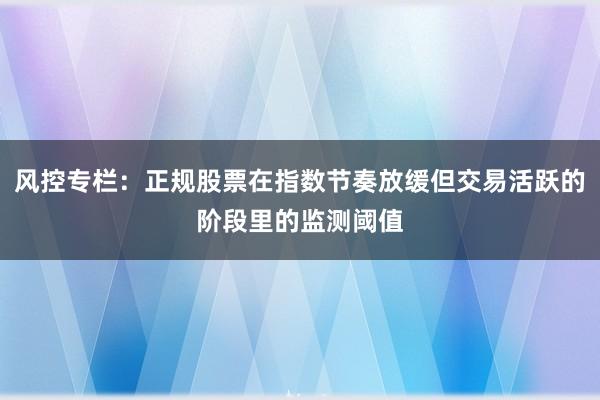 风控专栏：正规股票在指数节奏放缓但交易活跃的阶段里的监测阈值