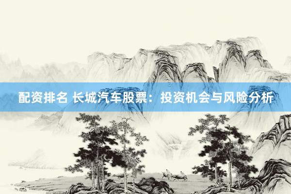 配资排名 长城汽车股票：投资机会与风险分析