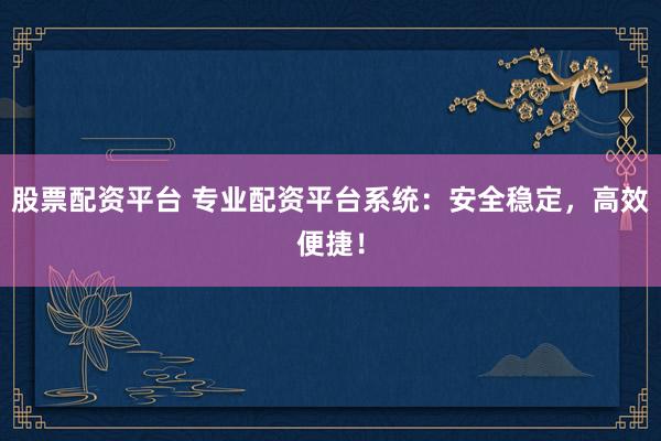 股票配资平台 专业配资平台系统：安全稳定，高效便捷！