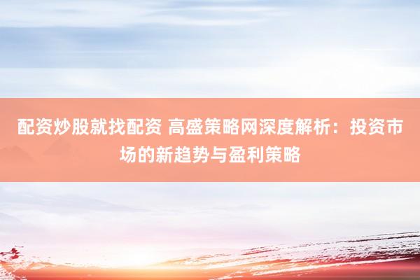 配资炒股就找配资 高盛策略网深度解析：投资市场的新趋势与盈利策略